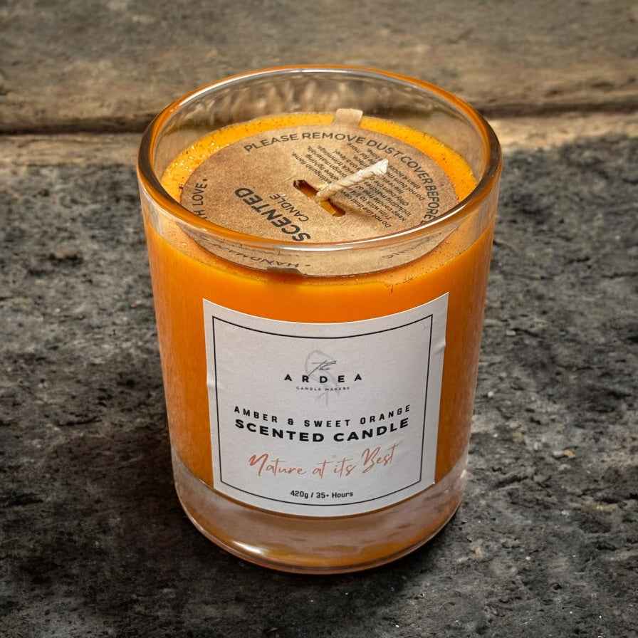 Amber & Sweet Orange Scented Candle - Candles - The Ardea Candle Makers