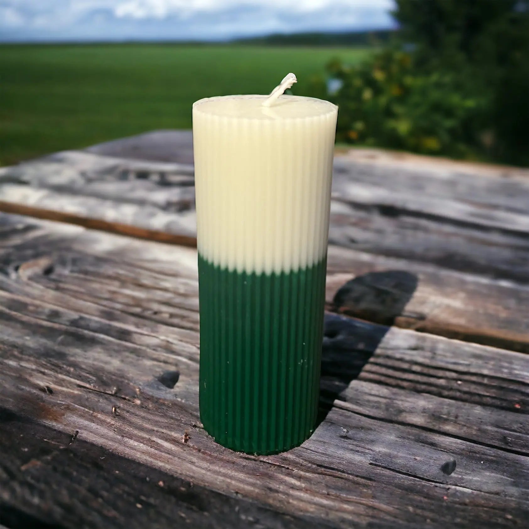 Medium Two Tone Green Pillar Candle - The Ardea Candle Makers