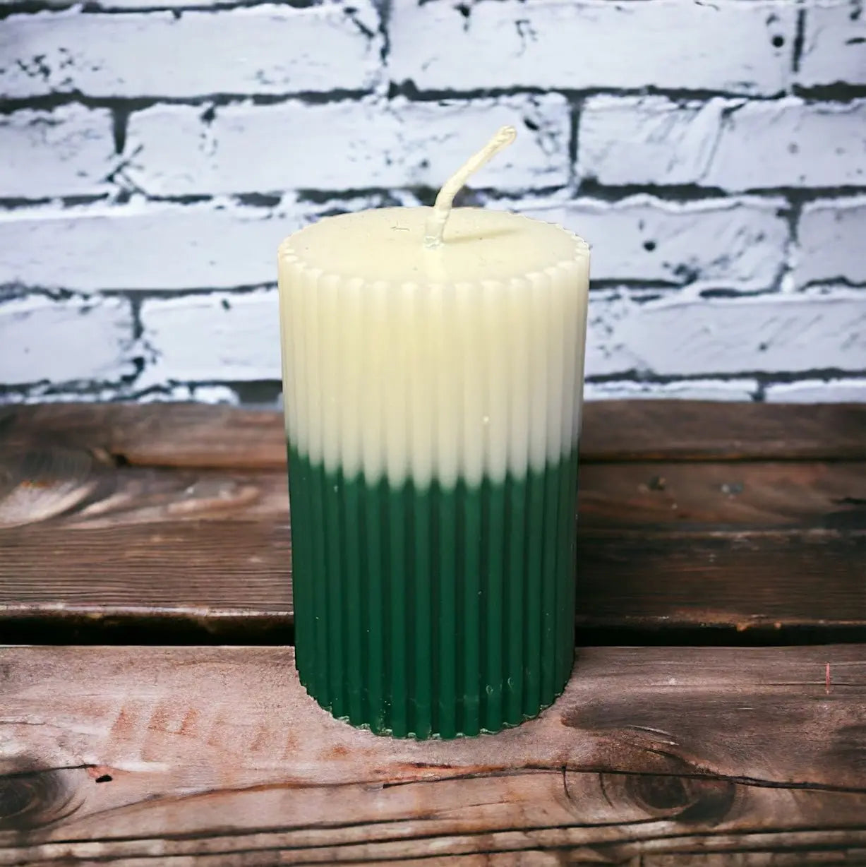 Short Green Chunky Soy Wax Pillar Candle - The Ardea Candle Makers