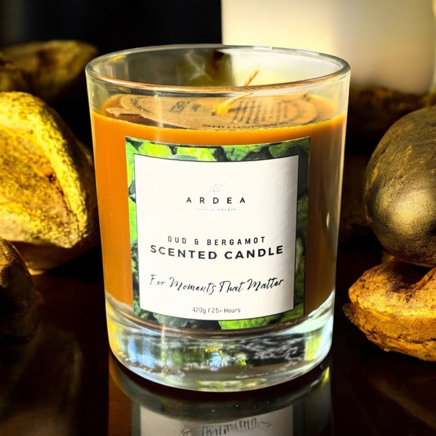 Oud & Bergamot Scented Candle - Candles - The Ardea Candle Makers